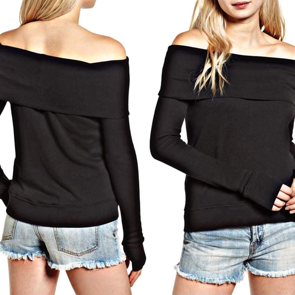 Pam & Gela Tops - Cozy Pam & Gela 🖤 Off Shoulder Sweatshirt Black